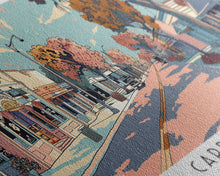 Cargar imagen en el visor de la galería, Carrollton Texas Panoramic Painting, Mid Century Modern Framed Canvas Print, Retro Pop Art Travel Poster, Office Wall Art, City Print
