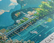 Cargar imagen en el visor de la galería, Chattanooga Tennessee Panoramic Painting, Mid Century Modern Framed Canvas Print, Retro Pop Art Travel Poster, Home Decor, City Print