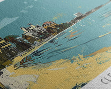 Cargar imagen en el visor de la galería, Clearwater Florida Panoramic Painting, Mid Century Modern Framed Canvas Print, Retro Pop Art Travel Poster, Home Decor, City Art