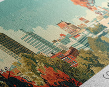 Load image into Gallery viewer, Columbia Missouri Panoramic Wall Art, Mid Century Modern Framed Canvas Print, Retro Pop Art Travel Poster, City Home Decor, Office Wall Art