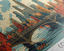 Cargar imagen en el visor de la galería, Columbus Ohio Panoramic Wall Art, Mid Century Modern Framed Canvas Print, Retro Pop Art Travel Poster, City Living Room Decor, Office Wall Art