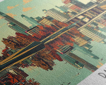 Load image into Gallery viewer, Dayton Ohio Panoramic Wall Art, Mid Century Modern Framed Canvas Print, Retro Pop Art Travel Poster, City Home Decor, Office Decor