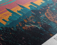 Load image into Gallery viewer, Durham North Carolina Panoramic Painting, Mid Century Modern Framed Canvas Print, Retro Pop Art Travel Poster, City Wall Art, Office Decor