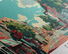 Load image into Gallery viewer, Edison New Jersey Panoramic Painting, Mid Century Modern Framed Canvas Print, Retro Pop Art Travel Poster, City Wall Decor, Home Decor