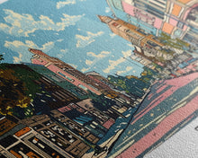 Load image into Gallery viewer, Elgin Illinois Panoramic Painting, Mid Century Modern Framed Canvas Print, Retro Pop Art Travel Poster, City Wall Art, Living Room Decor