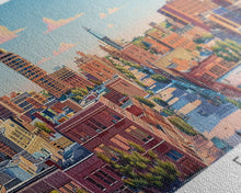 Cargar imagen en el visor de la galería, Fargo North Dakota Panoramic Painting, Mid Century Modern Framed Canvas Print, Retro Pop Art Travel Poster, City Wall Art