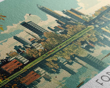 Carregar imagem no visualizador da galeria, Fort Wayne Indiana Panoramic Art, Mid Century Modern Framed Canvas Print, Retro Pop Art Travel Poster, Home Wall Decor