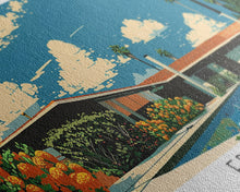 Load image into Gallery viewer, Fresno California Panoramic Painting, Mid Century Modern Framed Canvas Print, Retro Pop Art Travel Poster, Living Room Wall Art