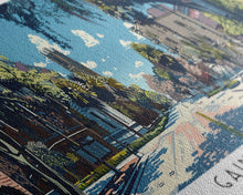 Load image into Gallery viewer, Gainesville Florida Panoramic Painting, Mid Century Modern Framed Canvas Print, Retro Pop Art Travel Poster, Home Wall Decor