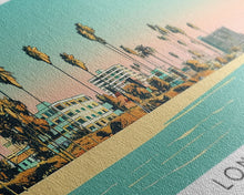 Carregar imagem no visualizador da galeria, Long Beach California Panoramic Painting, Mid Century Modern Framed Canvas Print, Retro Pop Art Travel Poster, Office Decor