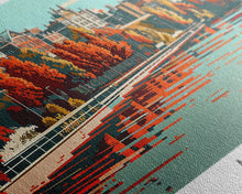 Carregar imagem no visualizador da galeria, Akron Ohio Panoramic Painting, Framed Canvas Print, Mid Century Modern Wall Art, Retro Pop Art Travel Poster, Living Room Decor, City Art