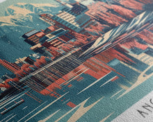 Load image into Gallery viewer, Anchorage Alabama Panoramic Painting, Framed Canvas Print, Mid Century Modern Wall Art, Retro Pop Art Travel Poster, Living Room Decor, City Art