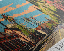 Carregar imagem no visualizador da galeria, Bakersfield California Panoramic Painting, Framed Canvas Print, Mid Century Modern Wall Art, Retro Pop Art Travel Poster, Living Room Decor, City Art