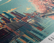 Carregar imagem no visualizador da galeria, Baltimore Maryland Panoramic Painting, Framed Canvas Print, Mid Century Modern Wall Art, Retro Pop Art Travel Poster, Home Decor, City Art