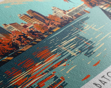 Load image into Gallery viewer, Baton Rouge Louisiana Panoramic Painting, Framed Canvas Print, Mid Century Modern Wall Art, Retro Pop Art Travel Poster, Living Room Decor, City Art