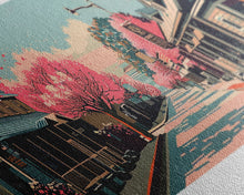 Cargar imagen en el visor de la galería, Cary North Carolina Panoramic Painting, Framed Canvas Print, Mid Century Modern Wall Art, Retro Pop Art Travel Poster, Office Decor, City Art