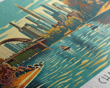 Cargar imagen en el visor de la galería, Charlotte North Carolina Panoramic Painting, Framed Canvas Print, Mid Century Modern Wall Art, Retro Pop Art Travel Poster, Living Room Decor, City Art