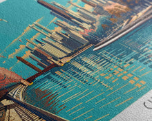 Load image into Gallery viewer, Chicago Illinois Panoramic Painting, Framed Canvas Print, Mid Century Modern Wall Art, Retro Pop Art Travel Poster, Office Decor, City Art