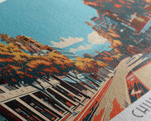 Cargar imagen en el visor de la galería, Chula Vista California Panoramic Painting, Framed Canvas Print, Mid Century Modern Wall Art, Retro Pop Art Travel Poster, Home Decor, City Art