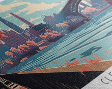 Cargar imagen en el visor de la galería, Cleveland Ohio Panoramic Painting, Framed Canvas Print, Mid Century Modern Wall Art, Retro Pop Art Travel Poster, Living Room Decor, City Art