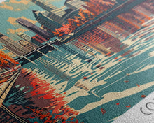 Load image into Gallery viewer, Columbus Ohio Panoramic Painting, Framed Canvas Print, Mid Century Modern Wall Art, Retro Pop Art Travel Poster, Living Room Decor, City Art