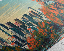 Load image into Gallery viewer, Dallas Texas Panoramic Painting, Framed Canvas Print, Mid Century Modern Wall Art, Retro Pop Art Travel Poster, Home Decor, City Art