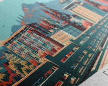 Carregar imagem no visualizador da galeria, Eugene Oregon Panoramic Painting, Framed Canvas Print, Mid Century Modern Wall Art, Retro Pop Art Travel Poster, Office Decor, City Art