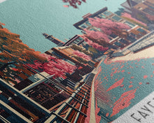 Carregar imagem no visualizador da galeria, Fayetteville North Carolina Panoramic Painting, Framed Canvas Print, Mid Century Modern Wall Art, Retro Pop Art Travel Poster, Home Decor, City Art