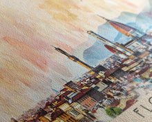 Carregar imagem no visualizador da galeria, Florence Italy Panoramic Travel Poster, Framed Canvas Print or Metal Wall Art, Travel Art, Home Decor, Panoramic Painting, Midcentury Art