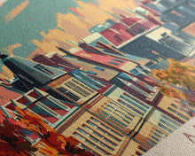 Carregar imagem no visualizador da galeria, Aarhus Denmark Panoramic Travel Poster, Framed Canvas Print or Metal Wall Art, Travel Art, Home Decor, Panoramic Painting, Midcentury Art