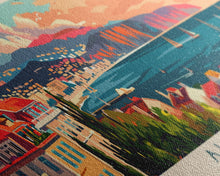 Load image into Gallery viewer, Almada Portugal Travel Art, City Art, Framed Canvas Print or Metal Wall Art, Europe Travel Poster, Panoramic Wall Art, Extra Wide Wall Art