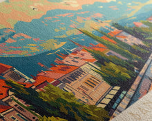 Load image into Gallery viewer, Banja Luka Bosnia Panoramic Travel Poster, Framed Canvas Print or Metal Wall Art, Travel Art, Home Decor, Panoramic Painting, Midcentury Art