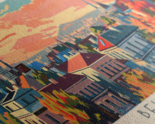 Load image into Gallery viewer, Belgrade Serbia Panoramic Travel Poster, Framed Canvas Print or Metal Wall Art, Travel Art, Home Decor, Panoramic Painting, Midcentury Art