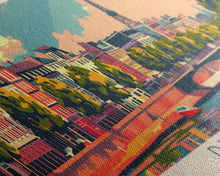 Load image into Gallery viewer, Dublin Ireland Panoramic Travel Poster, Framed Canvas Print or Metal Wall Art, Travel Art, Home Decor, Panoramic Painting, Midcentury Art