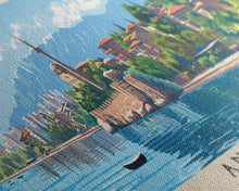 Load image into Gallery viewer, Antalya Turkey Panoramic Travel Poster, Framed Canvas Print or Metal Wall Art, Travel Art, Home Decor, Panoramic Painting, Midcentury Art