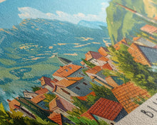 Load image into Gallery viewer, Bijeljina Bosnia Panoramic Travel Poster, Framed Canvas Print or Metal Wall Art, Travel Art, Home Decor, Panoramic Painting, Midcentury Art