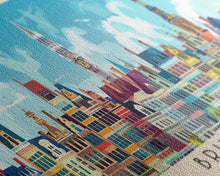 Carregar imagem no visualizador da galeria, Brussels Belgium Panoramic Travel Poster, Framed Canvas Print or Metal Wall Art, Travel Art, Home Decor, Panoramic Painting, Midcentury Art