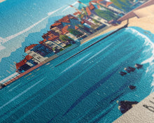 Carregar imagem no visualizador da galeria, Burgas Bulgaria Panoramic Travel Poster, Framed Canvas Print or Metal Wall Art, Travel Art, Home Decor, Panoramic Painting, Midcentury Art