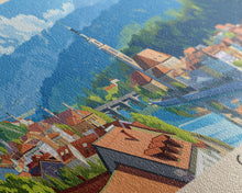 Cargar imagen en el visor de la galería, Celje Slovenia Panoramic Travel Poster, Framed Canvas Print or Metal Wall Art, Travel Art, Home Decor, Panoramic Painting, Midcentury Art