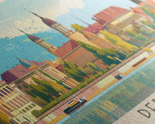 Load image into Gallery viewer, Debrecen Hungary Panoramic Travel Poster, Framed Canvas Print or Metal Wall Art, Travel Art, Home Decor, Panoramic Painting, Midcentury Art