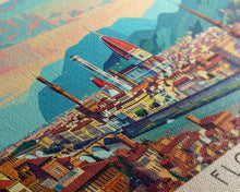 Carregar imagem no visualizador da galeria, Florence Italy Panoramic Travel Poster, Framed Canvas Print or Metal Wall Art, Travel Art, Home Decor, Panoramic Painting, Midcentury Art