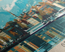 Carregar imagem no visualizador da galeria, Geneva Switzerland Wall Art, Panoramic Travel Poster, Panoramic Framed Canvas Print, City Wall Art, Wall Hanging Home Decor, Travel Art