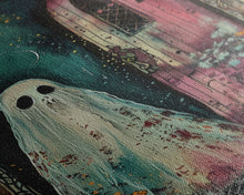 Carregar imagem no visualizador da galeria, Ghostly Figure at Haunted Door Framed Canvas Print, Halloween Spirit Decor, Spooky Ghost Art, Haunted House Wall Art, Creepy Ghostly Print