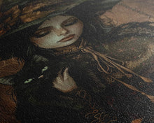 Carregar imagem no visualizador da galeria, The Witch and The Black Cat Framed Canvas Art, Spooky Victorian Witch Art, Spooky Season, Halloween Props, Halloween Accessories Art