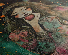 Load image into Gallery viewer, Ghostly Witch With Red Apple, Framed Canvas Print, Wall Art, Spooky Decor, Halloween Decoration, Living Room Art, Unique Gift