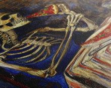 Carregar imagem no visualizador da galeria, Funny Skeleton Eating A Pizza, Framed Canvas Print, Halloween Decor