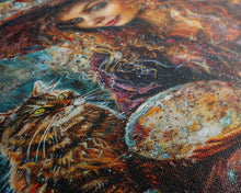 Load image into Gallery viewer, Enchanting Witch with Crystal Ball, Framed Canvas Print, Mystical Halloween Art, Spooky Witch Decor, Witchcraft Illustration, Magical Decor