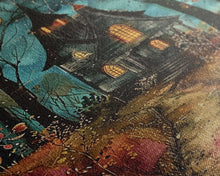 Load image into Gallery viewer, Enchanted Forest Pathway Framed Canvas Print, Haunted Woods Art, Halloween Night, Spooky Path Decor, Mysterious Artwork, Framed Canvas Print