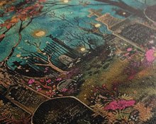 Load image into Gallery viewer, Gate to Haunted Cemetery Framed Canvas Print, Wall Art, Spooky Graveyard Art, Eerie Home Decor, Halloween Forest Painting, Spooky Graveyard