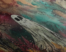 Carregar imagem no visualizador da galeria, Cute Ghost In The Cemetery, Framed Canvas Print, Halloween Wall Decor, Halloween Trinkets